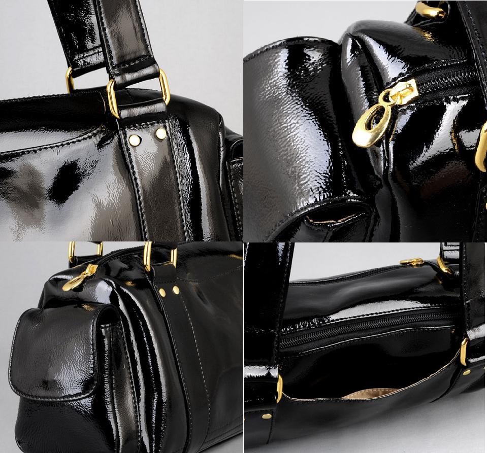 ELEGANT BLACK GENUINE COWHIDE LEATHER HAND BAG