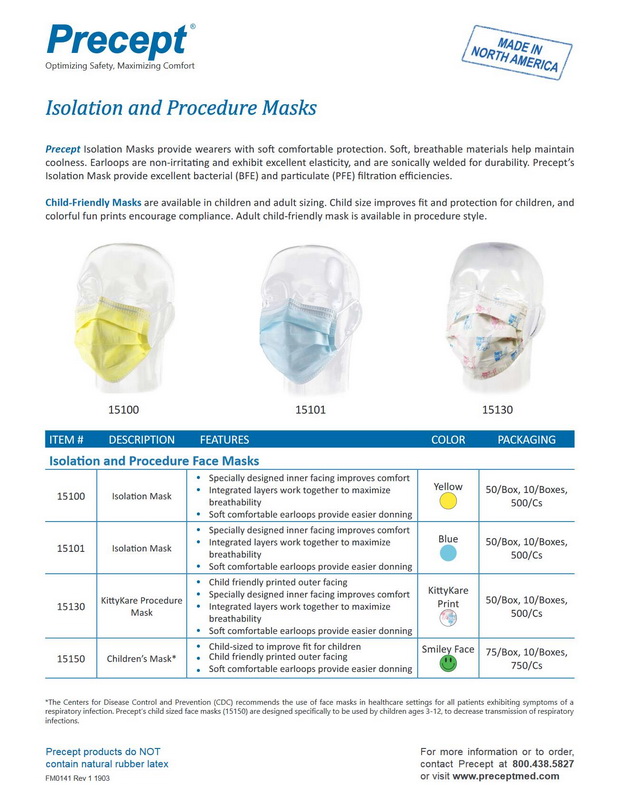 USA Precept Isolation Face Mask 3ply Yellow (10 pieces)