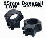 1"/25mm 4-SCREWS 11mm LOW Dovetail Ring Mount PAIR