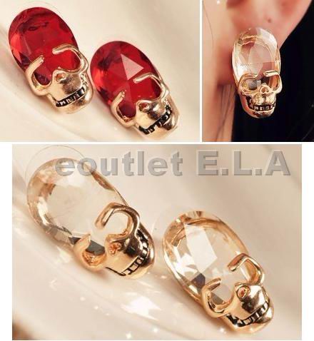 26x13mm GENUINE CRYSTAL SKULL STUDS-2 COLOURS