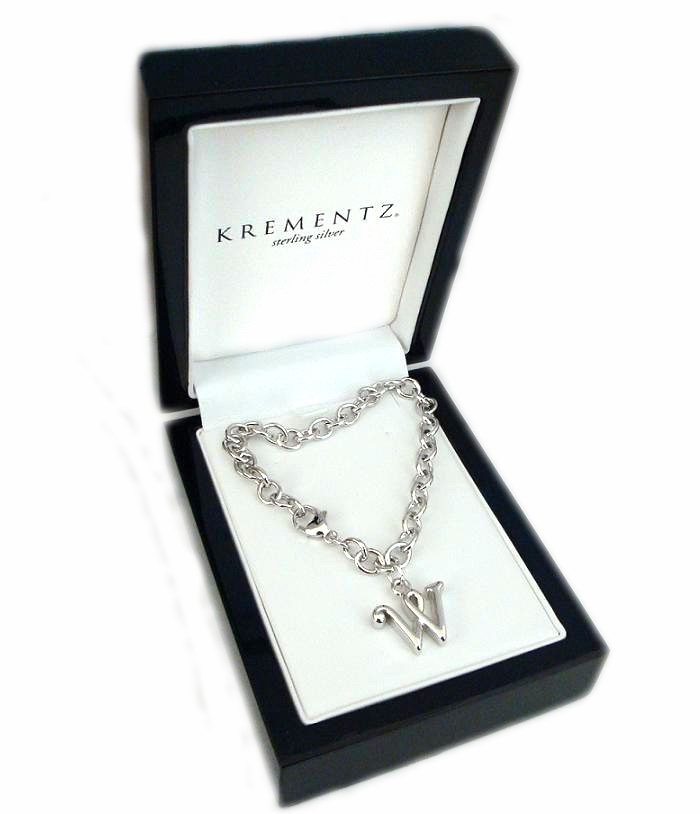 KREMENTZ-HIGH QUALITY INITIAL \'\'W\'\' 925 SILVER BRACELET