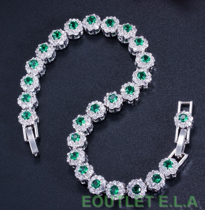 7mm Wide Sim Emerald CZ Tennis Bracelet-18-20cm