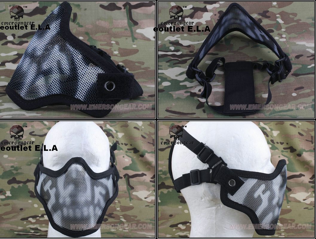Emerson Airsoft Strike Half Face Mesh Mask SKULL BK
