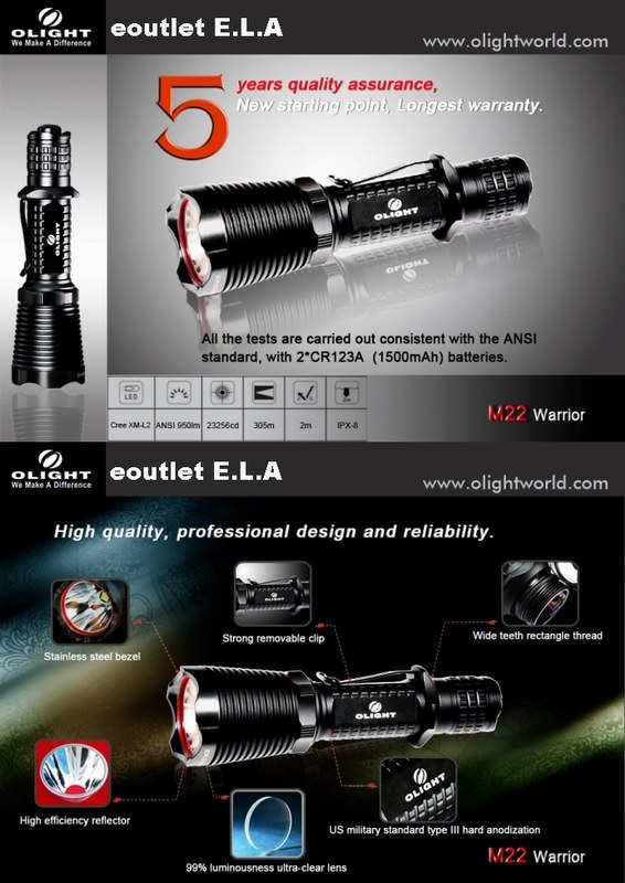 Olight M22 Warrior XM L2 Tactical Flashlight 950 Lumens