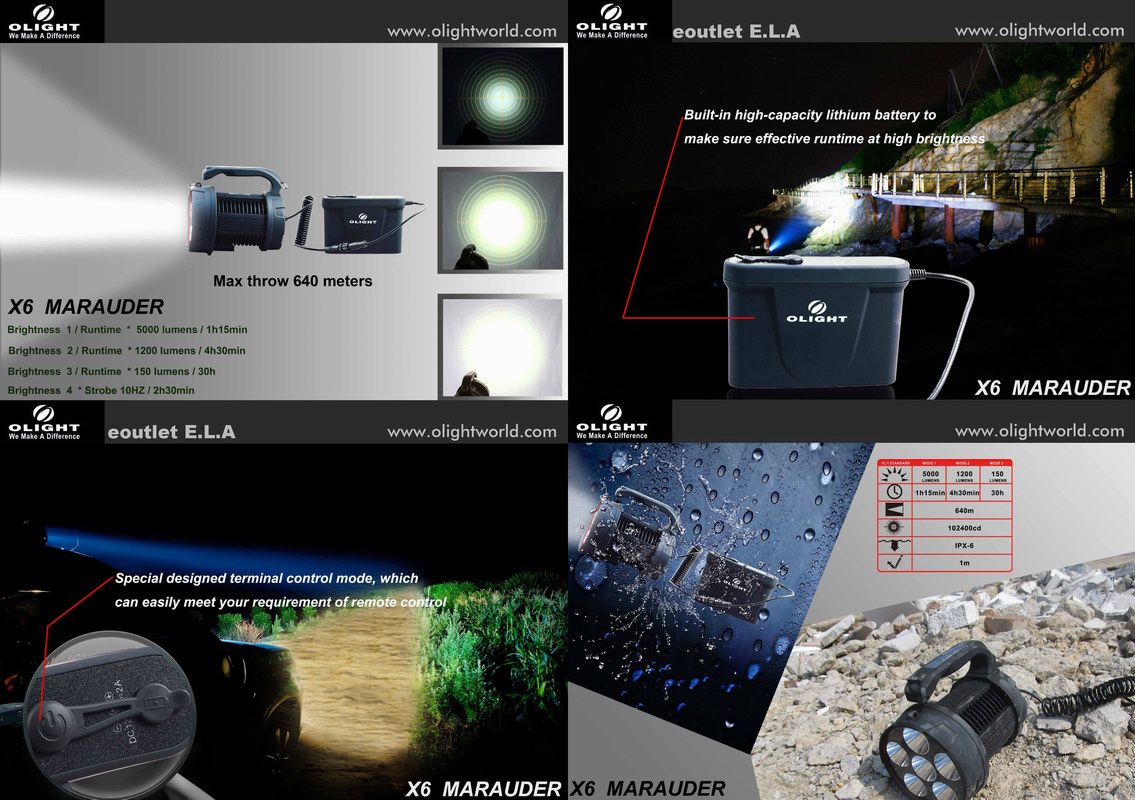 Olight X6 Marauder 6x XM-L LED 5000 Lumens Search Rescue Light