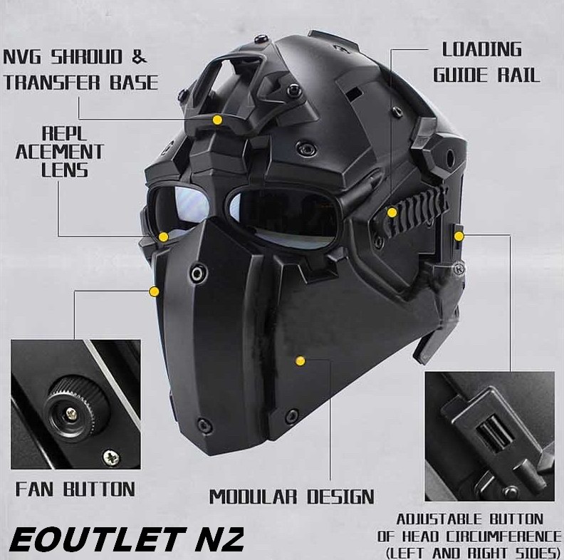 RONIN Style Tactical Deluxe Mask Helmet w/NVG Mount + 5 LENS BK