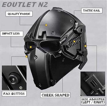 RONIN Style Tactical Deluxe Mask Helmet w/3 LENS Black