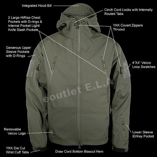 Tactical Soft Shell Weather Jacket w/Hood Tan XL