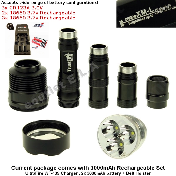 TrustFire 3xT6 LED Flashlight Torch 3800L RECHARGE