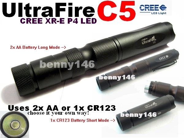 UltraFire C5 CREE LED AA or CR123 Flashlight Torch