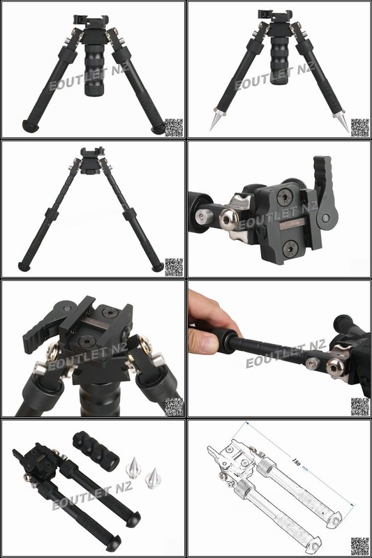 V8 Atlas Style 6.5\"-9\" QD RIS Adjust Bipod + Spike Feet