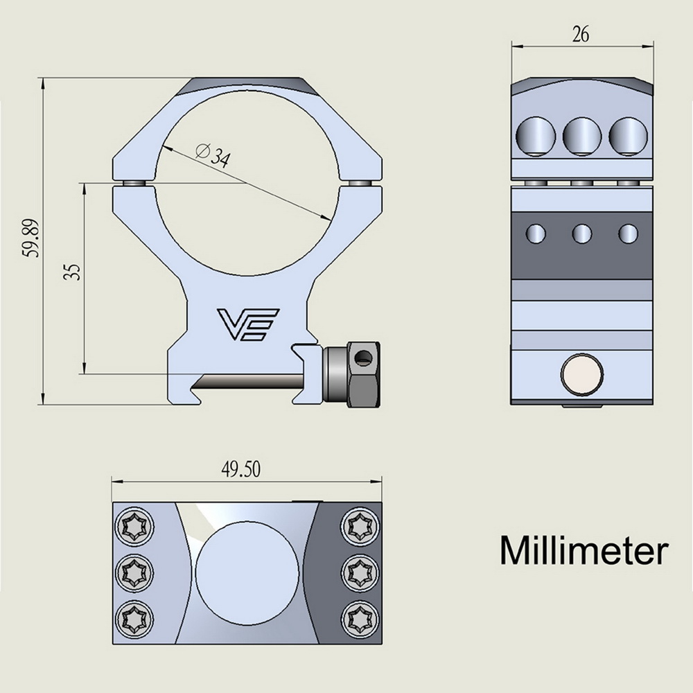 Vector Optics TACVector 34mm X-ACCU Scope Ring Medium